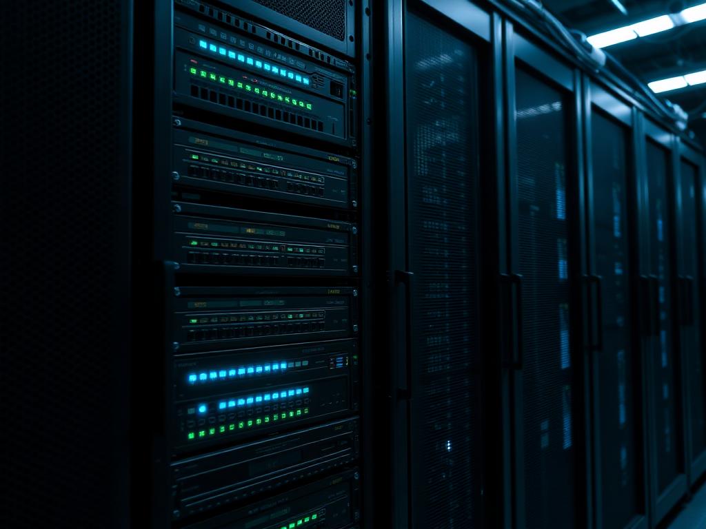 Enterprise server rack in a dark data centre